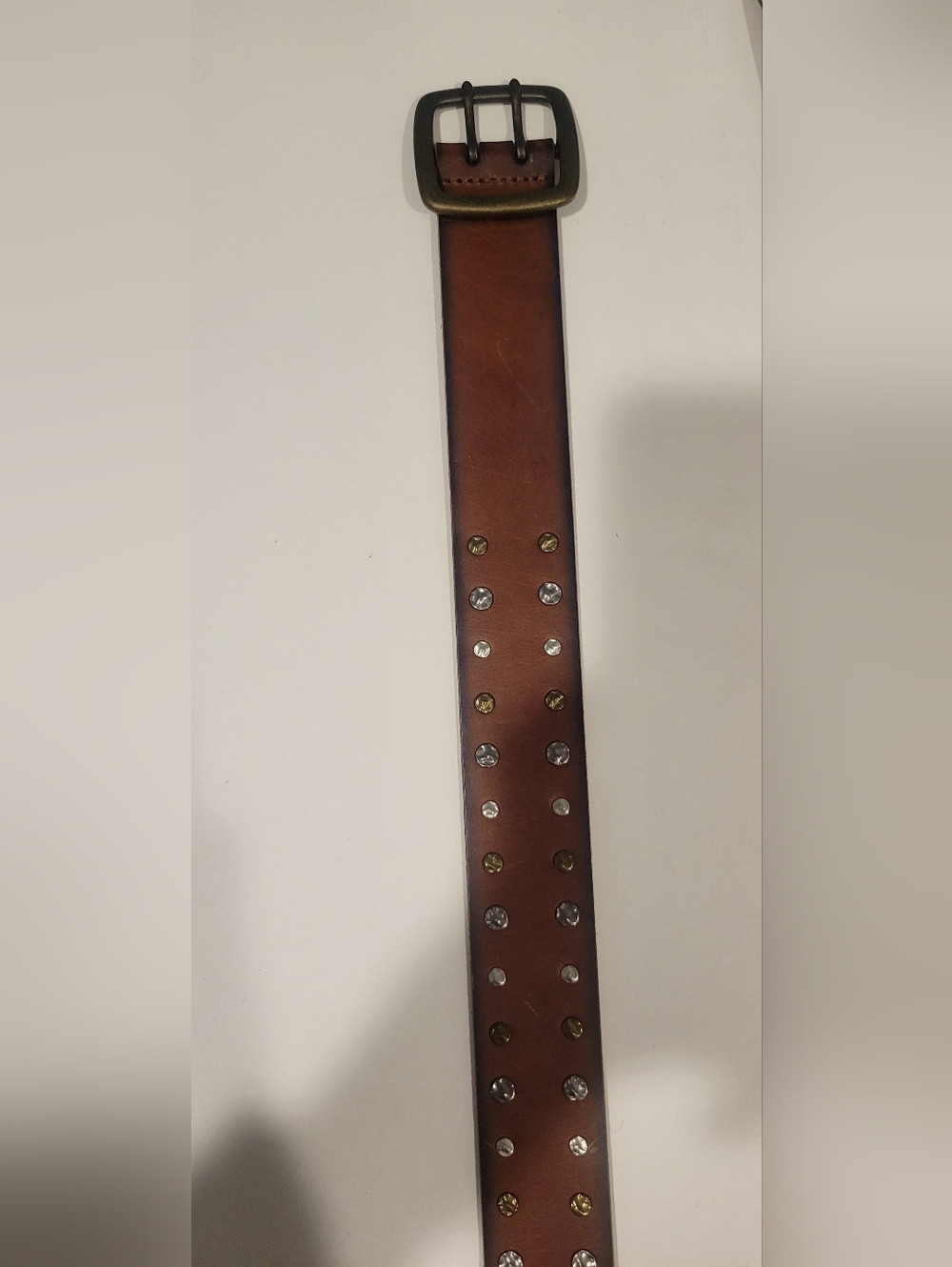 Womens Xl Brown Leather Mixed Metal Studded Belt - Classic Casual Style